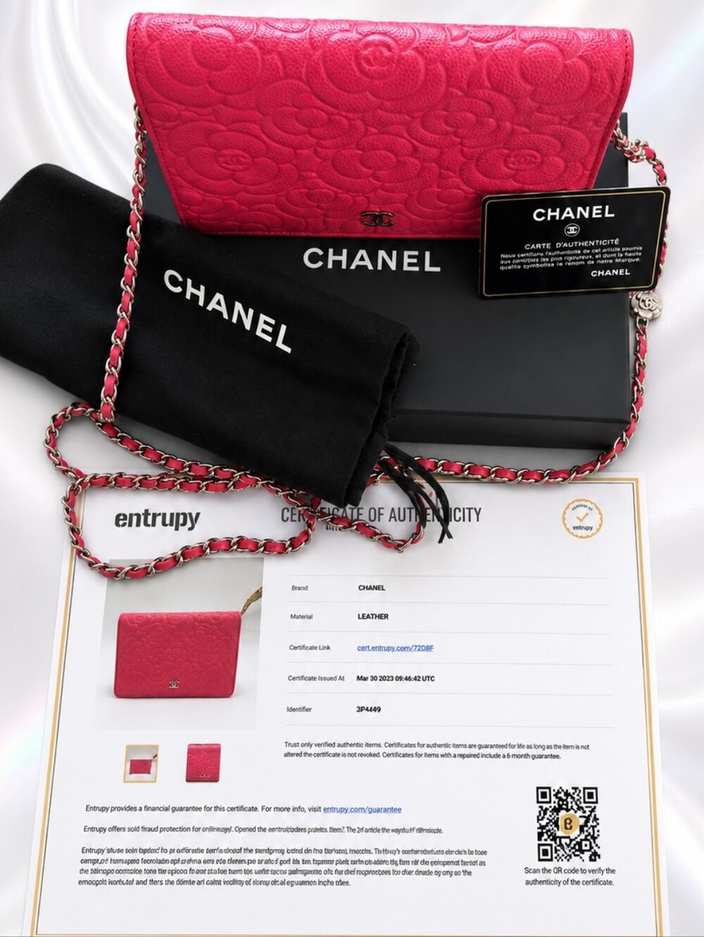 CHANEL Coral Caviar Leather, Camellia-Embossed Mini Cross Body Wallet - Picture 2 of 12